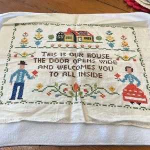 Vintage cross stitch panel on 100% linen.